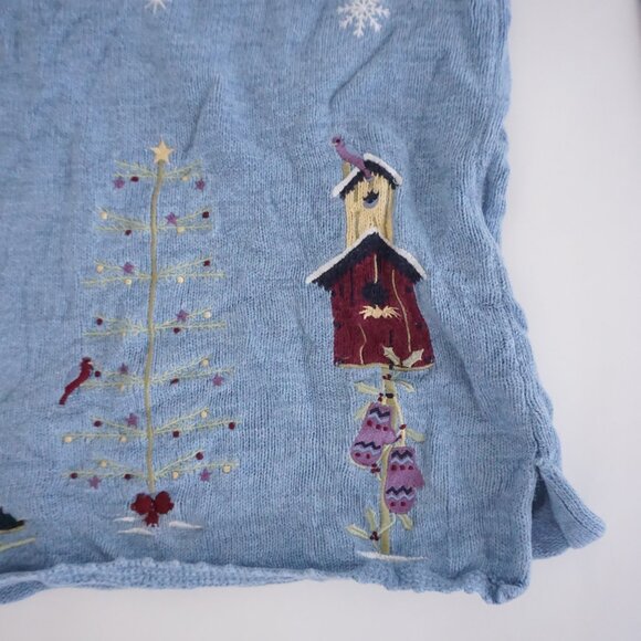 Vintage CJ Banks Blue Birdhouse Snowflake Christmas Tree Knit Sweater Cabin 2X - Picture 4 of 9